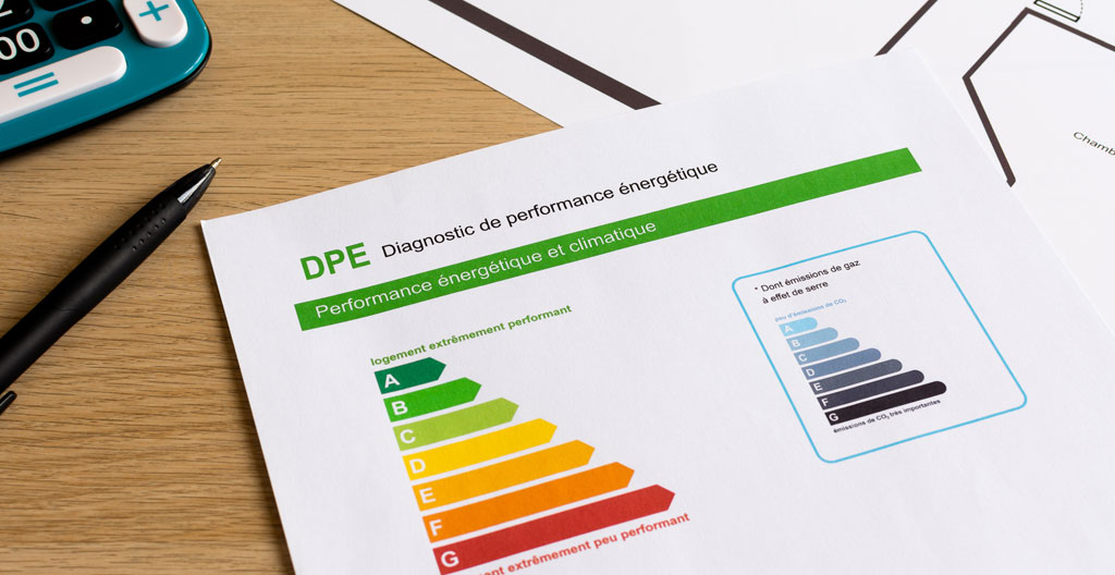 Illustration comparant un cercle vert DPE A et un carré rouge DPE F.